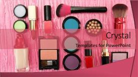  Presentation with cosmetics beauty cosmetic white - Slide deck consisting of pensils - decorative cosmetics on pink background background and a  colored foreground