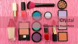  Presentation with cosmetics - PPT layouts having pensils - decorative cosmetics on pink background background and a  colored foreground