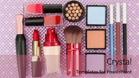  Presentation with cosmetics beauty cosmetic white - Beautiful slides featuring pensils - decorative cosmetics on purple background backdrop and a  colored foreground