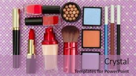  Presentation with cosmetics beauty cosmetic white - PPT theme having pensils - decorative cosmetics on purple background background and a  colored foreground