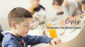  Presentation with elementary school career day and technology - Colorful presentation theme enhanced with pensils - group of elementary school pupils backdrop and a lemonade colored foreground