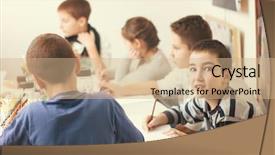  Presentation with elementary school - Cool new PPT theme with pensils - group of elementary school pupils backdrop and a coral colored foreground