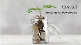  Presentation with pension - Slide set consisting of pension fund - coins in a glass jar background and a light gray colored foreground