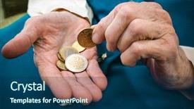  Presentation with elderly woman in nursing - Slides enhanced with pension fund - elderly caucasian woman counting money background and a ocean colored foreground