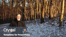  Presentation with walking exercise - PPT theme featuring pension fund - senior man nordic walking enjoying background and a gray colored foreground