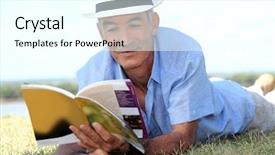  Presentation with pension - Slide deck enhanced with pension plan - elderly gentleman lying on grass background and a cool aqua colored foreground