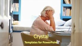  Presentation with senior smart home - PPT theme with pension plan - stressed senior woman at desk background and a tawny brown colored foreground