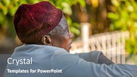  Presentation with pensioner - Cool new presentation design with pensioner-african-woman-sited backdrop and a gray colored foreground