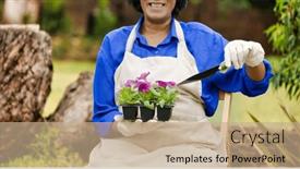  Presentation with pensioner - Presentation theme enhanced with pensioner-african-woman-taking-care background and a coral colored foreground