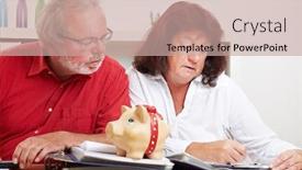  Presentation with pensioner - PPT theme with pensioner-couple-calculates-finances background and a coral colored foreground