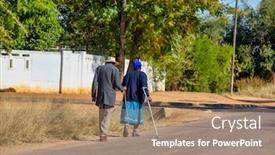 Presentation with pensioner - Presentation design featuring pensioner-couple-with-walking-sticks background and a coral colored foreground