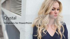  Presentation with classy - Amazing presentation design having pensive attractive blonde wearing classy dress outdoors against building backdrop and a light gray colored foreground