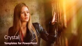  Presentation with windows - Colorful slide deck enhanced with pensive blonde woman next to a windows backdrop and a wine colored foreground