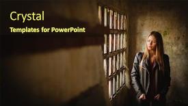  Presentation with windows - PPT theme with pensive blonde woman next to a vintage windows background and a wine colored foreground
