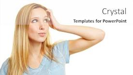  Presentation with thinking - Audience pleasing PPT theme consisting of pensive-blonde-young-woman-thinking backdrop and a white colored foreground