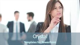  Presentation with office - Cool new slides with pensive business woman on blurred backdrop and a  colored foreground