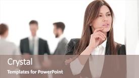  Presentation with office - Amazing presentation theme having pensive business woman on blurred backdrop and a coral colored foreground