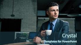  Presentation with cafe - Amazing presentation having pensive businessman drinking coffee backdrop and a ocean colored foreground