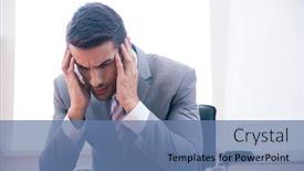  Presentation with office chair - Presentation consisting of pensive-businessman-sitting-on-office background and a teal colored foreground