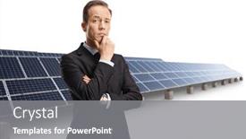  Presentation with farm - PPT layouts having pensive-businessman-standing-in-front background and a gray colored foreground