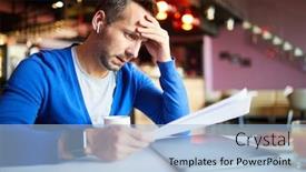  Presentation with wireless power transfer - PPT theme having pensive-businessman-with-wireless-earphones background and a light blue colored foreground