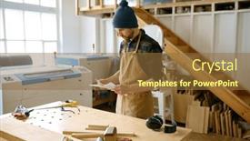 Presentation with carpenter - PPT theme having pensive-carpenter-designer-looking background and a  colored foreground