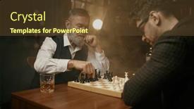  Presentation with chess in play - PPT layouts enhanced with pensive-chess-player-moving background and a tawny brown colored foreground