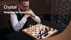  Presentation with strategy - Presentation consisting of pensive chess player thinking about game strategy background and a wine colored foreground