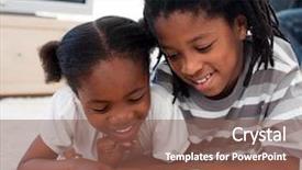  Presentation with children reading - Colorful PPT theme enhanced with pensive children reading a book backdrop and a tawny brown colored foreground