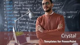  Presentation with language - Amazing slide deck having pensive-confident-young-middle-eastern backdrop and a tawny brown colored foreground