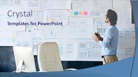  Presentation with project manager - Beautiful slides featuring pensive-creative-manager-analyzing-notes backdrop and a sky blue colored foreground