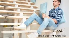  Presentation with new ideas - Slide set featuring pensive-designer-with-laptop-sitting background and a lemonade colored foreground