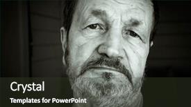  Presentation with happy sad face man - Beautiful presentation design featuring pensive elderly mustache man face backdrop and a  colored foreground