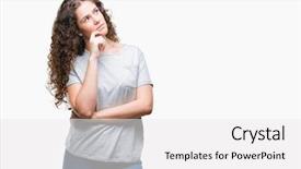  Presentation with curly hair - Slides featuring pensive expression smiling with thoughtful background and a white colored foreground