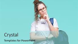  Presentation with young college student diagnosis of sti - Theme enhanced with pensive expression smiling with thoughtful background and a arctic colored foreground