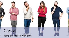  Presentation with people collage - Audience pleasing slide deck consisting of pensive expression smiling with thoughtful backdrop and a light blue colored foreground