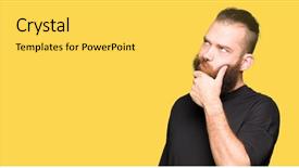  Presentation with question - PPT layouts consisting of pensive expression smiling with thoughtful background and a  colored foreground