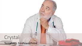  Presentation with doctor family - PPT theme consisting of pensive family doctor in the oficce isolated on white background background and a soft green colored foreground