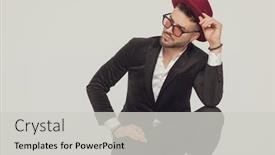  Presentation with hat - Slides with pensive-fashion-model-fixing background and a light gray colored foreground