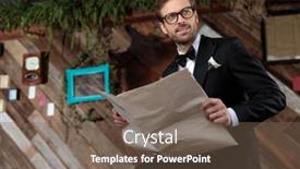  Presentation with newspaper - Cool new PPT theme with pensive-fashion-model-holding backdrop and a violet colored foreground