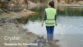  Presentation with volunteer - Presentation theme consisting of pensive-female-volunteer-looking background and a gray colored foreground
