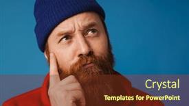  Presentation with ginger - Presentation design with pensive-ginger-man-wearing-blue background and a tawny brown colored foreground