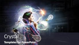  Presentation with media - Audience pleasing PPT theme consisting of pensive-hipster-guy-mixed-media backdrop and a tawny brown colored foreground