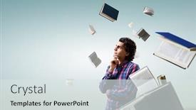  Presentation with media - Presentation theme with pensive-hipster-guy-mixed-media background and a sky blue colored foreground