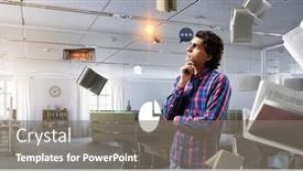  Presentation with media - PPT layouts consisting of pensive-hipster-guy-mixed-media background and a gray colored foreground