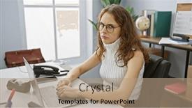  Presentation with office - Presentation theme consisting of pensive-hispanic-woman and a coral colored foreground