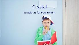  Presentation with exercise - Colorful PPT theme enhanced with pensive lad with exercise-book backdrop and a sky blue colored foreground