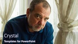  Presentation with lonely - Presentation theme featuring pensive-lonely-man-at-home background and a navy blue colored foreground