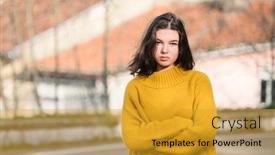  Presentation with teen girl - Slide deck consisting of pensive-long-haired-brunette-teen background and a gold colored foreground