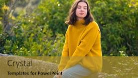  Presentation with teen girl tech - Beautiful slides featuring pensive-long-haired-brunette-teen backdrop and a gold colored foreground